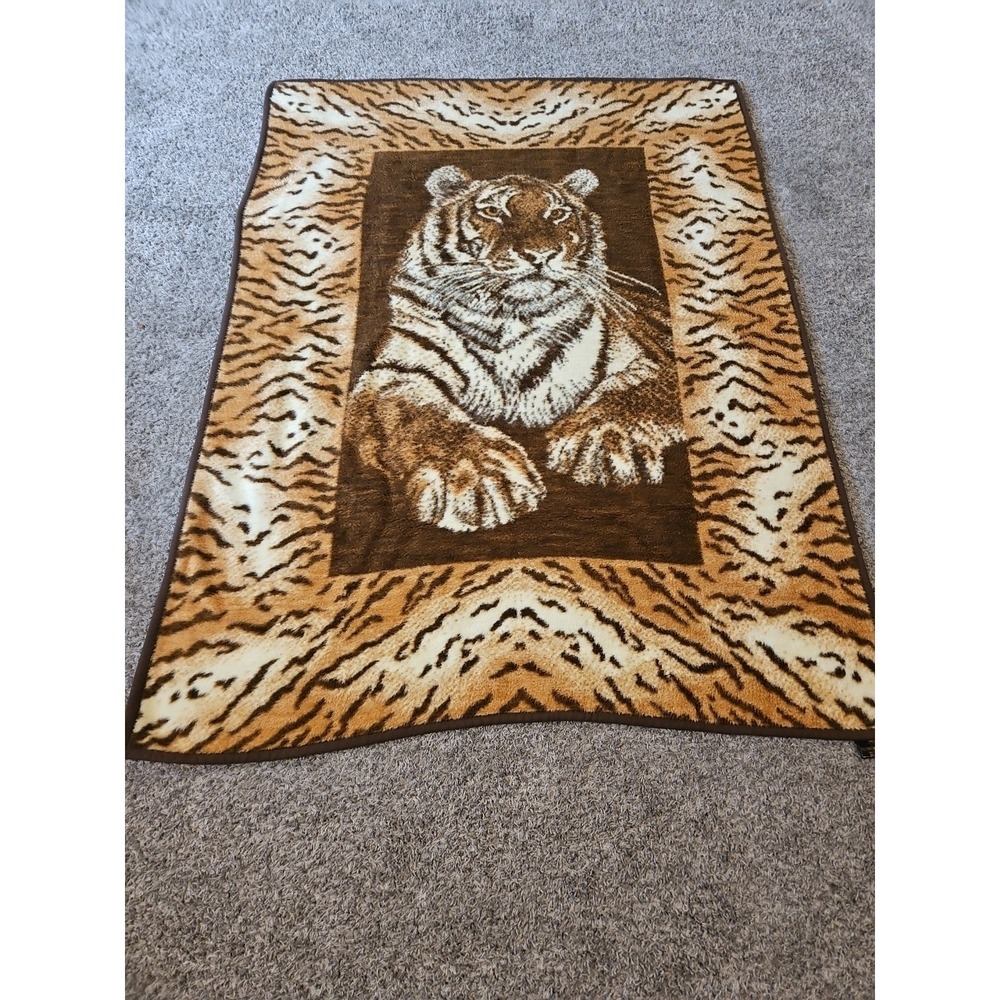 Vintage IBENA Dolan Tiger Acrylic Blanket 55"x 75" West Germany Soft  80s